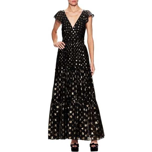 NWOT RARE White Temperley London Metallic Star Jacquard Silk Tiered Maxi Dress - Picture 5 of 16